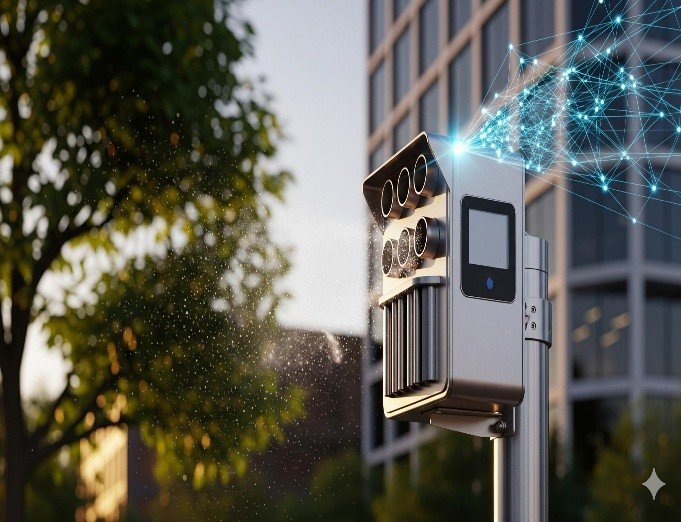 Sensor measuring particulate matter in air using instrument.